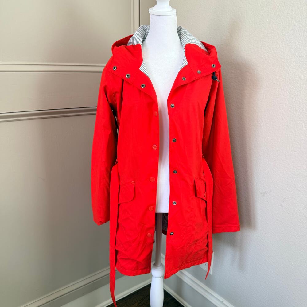 Helly Hansen Red Waterproof Raincoat Hooded Belted Utility Jacket S  Lyness